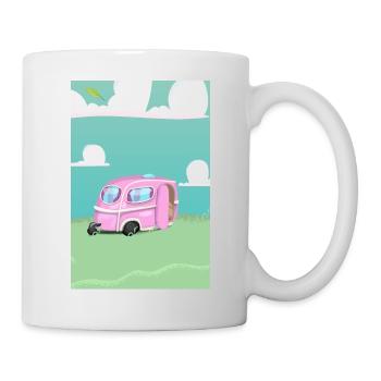 Pink Caravan Karikatur - Tasse - Weiß - Rechts