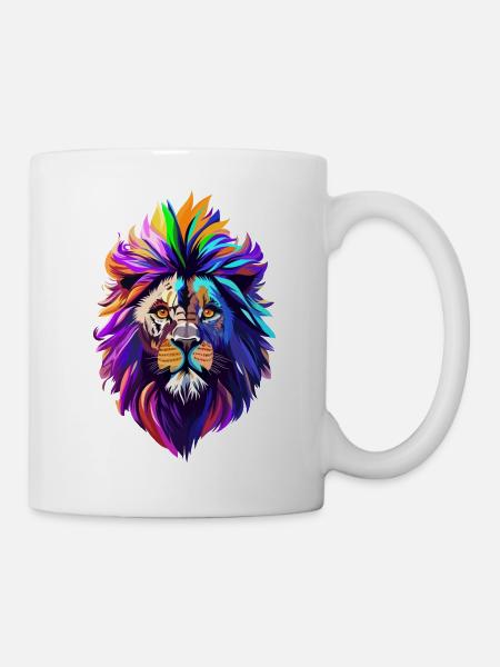Bunter Löwenkopf Löwen Portrait Astrologie - Tasse - Weiß