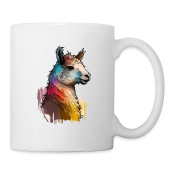 Alpaka Lama Kopf Regenbogen Farbtropfen - Tasse - Weiß - Rechts
