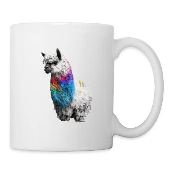 Alpaka Lama Realistisch Regenbogen - Tasse - Weiß - Rechts