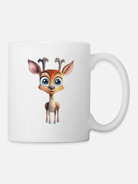 Rehkitz Wasserfarben Zeichnung Waldtiere - Tasse - Weiß