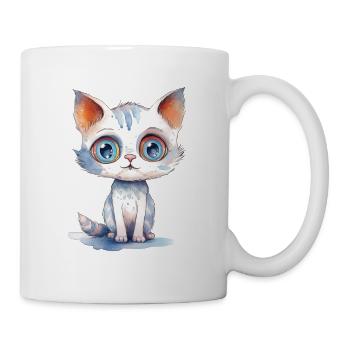 Katze Wasserfarben Zeichnung - Tasse - Weiß - Rechts