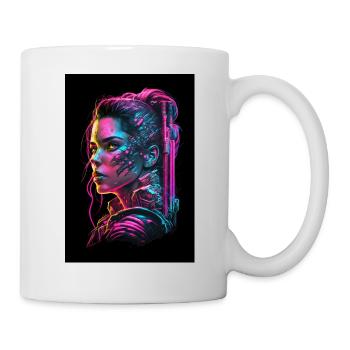 Futuristische Cyberpunk und Synthwave Femme Fatale - Tasse - Weiß - Rechts