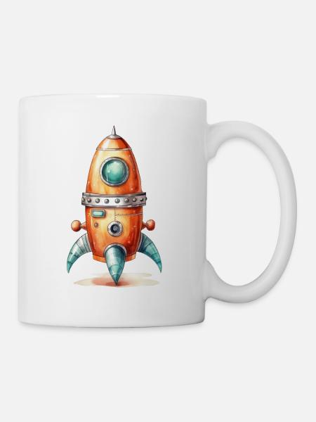 Rakete Wasserfarben Zeichnung - Tasse - Weiß