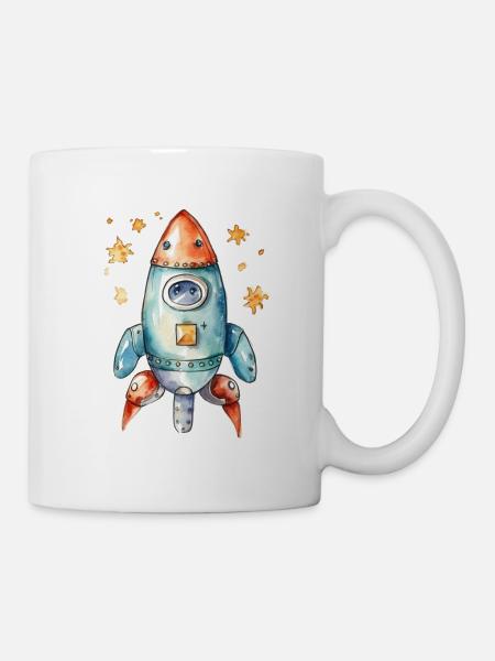Rakete Wasserfarben Zeichnung - Tasse - Weiß
