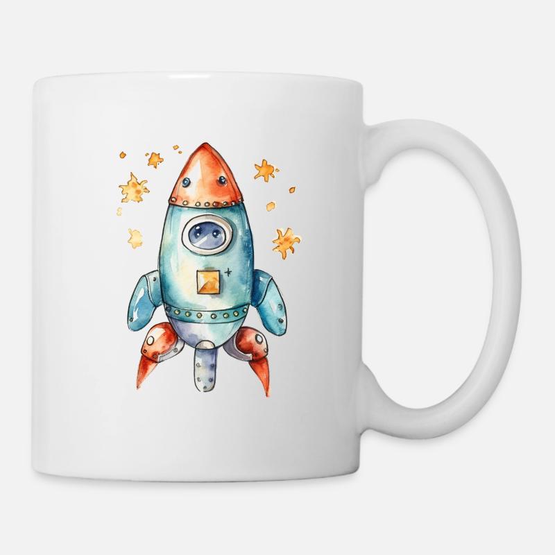 Rakete Wasserfarben Zeichnung - Tasse - Weiß