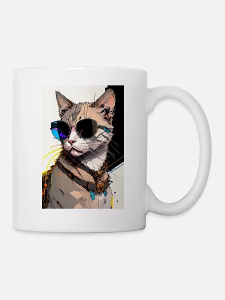 Inkpunk Katze mit Sonnenbrille 1 - Tasse - Weiß