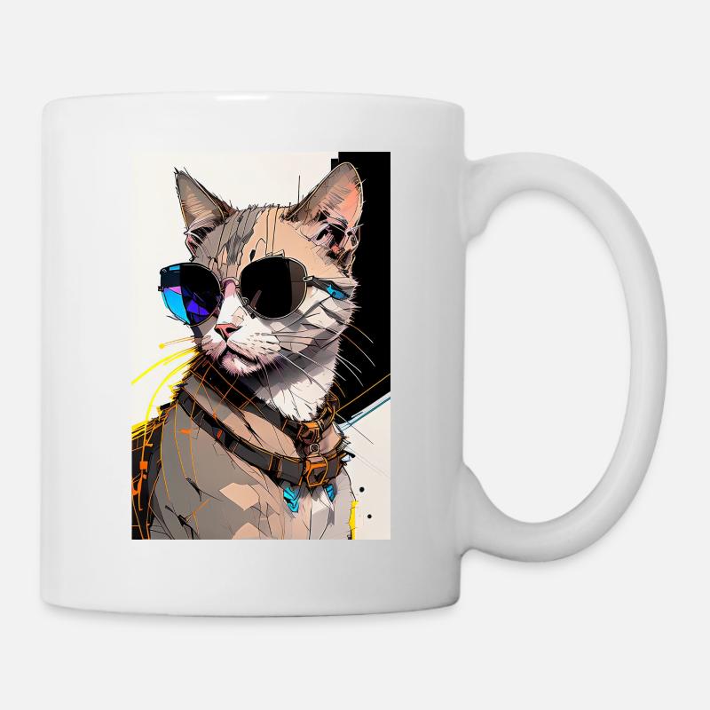 Chat inkpunk avec lunettes de soleil 1 - Mug blanc - blanc