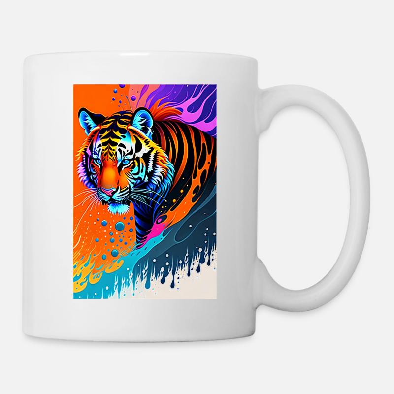 Buntes Kunst Potrait Tiger 1 - Tasse - Weiß