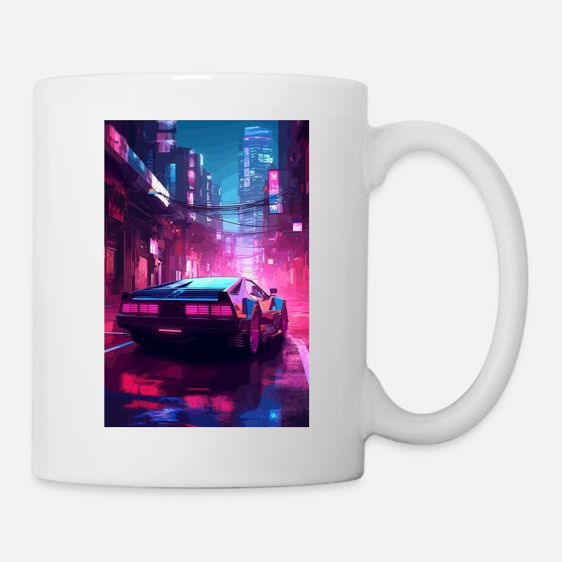 Auto Neon Stadt - Tasse - Weiß