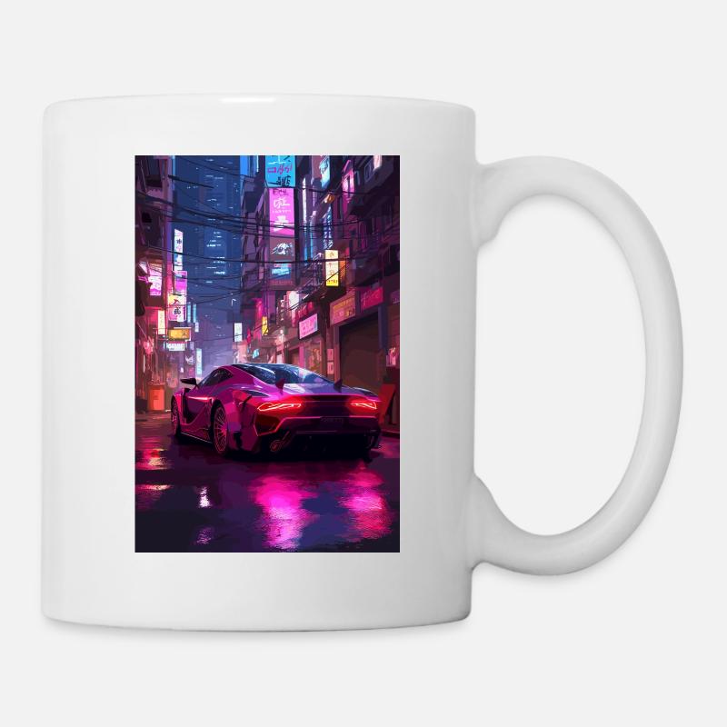 Auto Neon Stadt - Tasse - Weiß