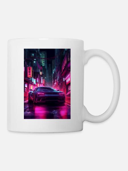 Auto Neon Stadt - Tasse - Weiß
