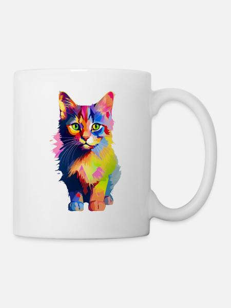 Tierisch bunte Katze - Tasse - Weiß