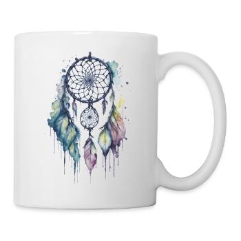 Skurrile Träume: Ein zarter Aquarell-Traumfang - Tasse - Weiß - Rechts