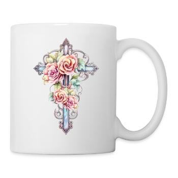 Aquarell-Kreuz mit Rosen - Tasse - Weiß - Rechts