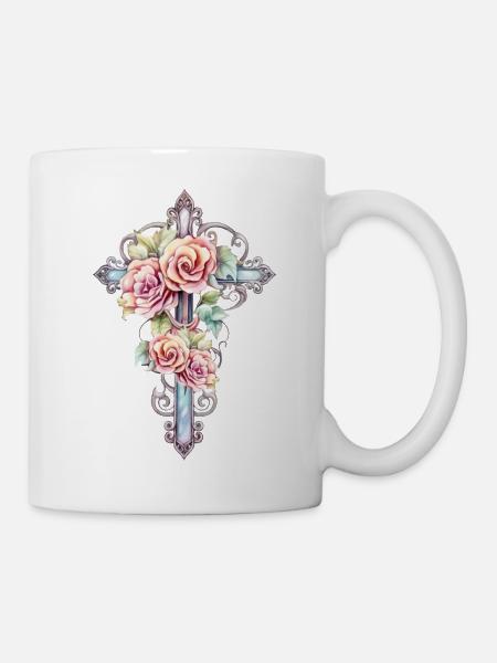 Aquarelle croisée avec roses - Mug blanc - blanc