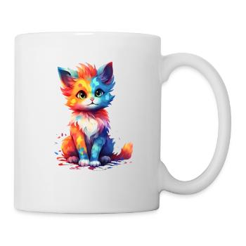 Niedliches farbiges Regenbogen-Kitty-Shirt-Design - Tasse - Weiß - Rechts