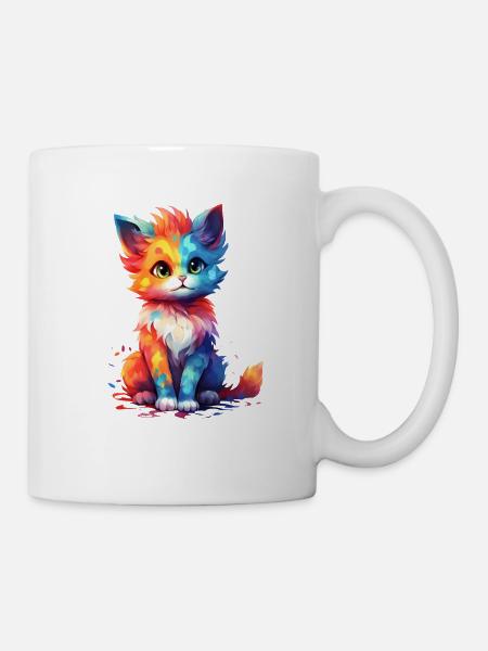 Mignon Rainbow Kitty Shirt Design - Mug blanc - blanc