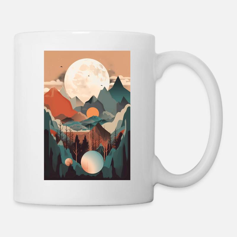 Abstract Boho Moon and Mountains - Mug - white
