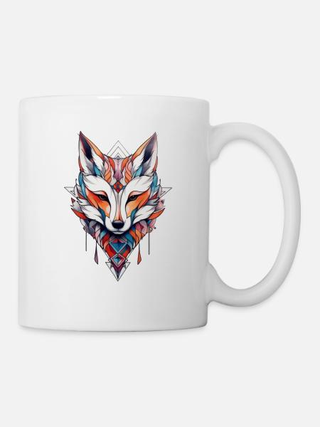 Fuchs Neo Traditional Tattoo Zeichnung - Tasse - Weiß