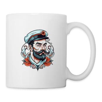 Kapitän Neo Traditional Tattoo Zeichnung - Tasse - Weiß - Rechts