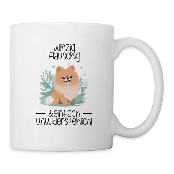 Zwergspitz: Winzig Flauschig und Unwiderstehlich - Tasse - Weiß - Rechts