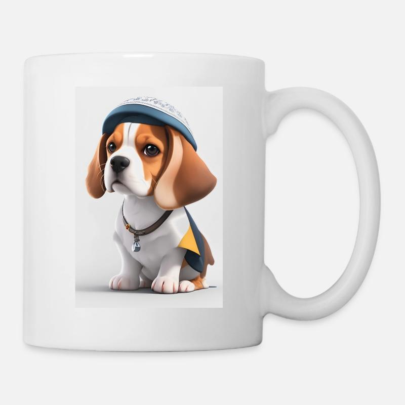 Beagle Welpen mit süßer Mütze Hundehalter - Tasse - Weiß