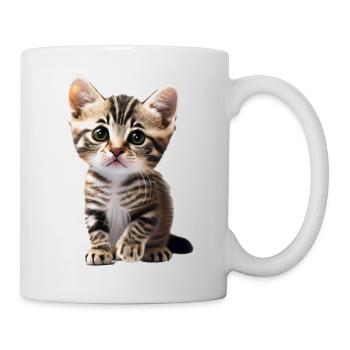 Cute young cat waiting for cuddles - Mug - white - Right