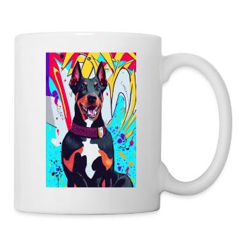 Imprimé moderne avec Doberman, fond coloré - Mug blanc - blanc - Droite