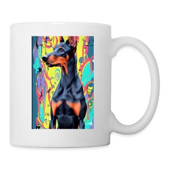 Doberman devant un fond coloré, pop art moderne - Mug blanc - blanc - Droite