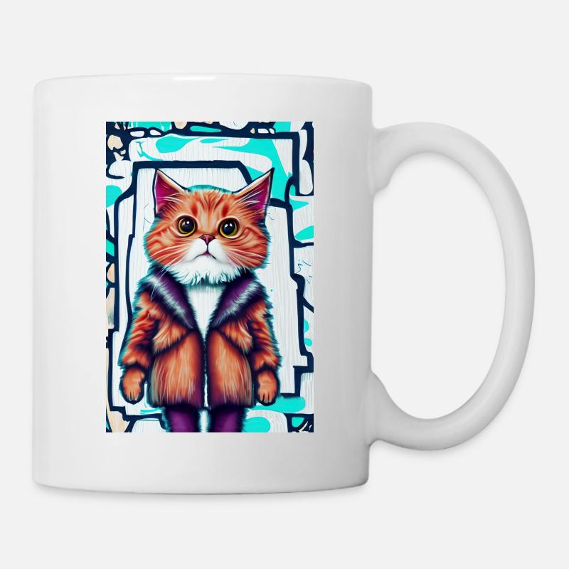 Chat mignon en manteau de fourrure | Pop Art Graffiti - Mug blanc - blanc