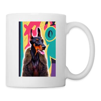Doberman bossy en manteau de fourrure devant des graffitis - Mug blanc - blanc - Droite