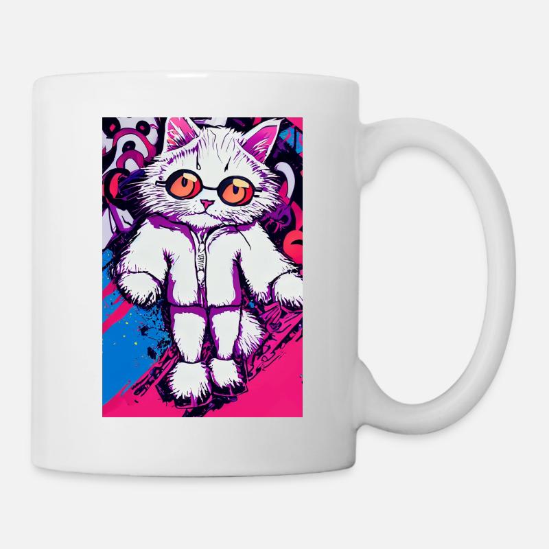 Motif de chat fou dans le style pop art - Mug blanc - blanc
