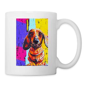 Modernes Pop-Art Print | Dackel mit Graffiti Bunt - Tasse - Weiß - Rechts