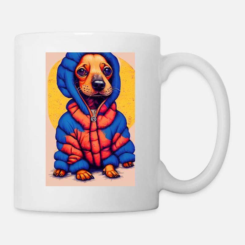 Pop-Art Dackel mit Oversized Puffer-Jacket - Tasse - Weiß