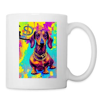 Modernes Pop-Art Print | Dachs mit Graffiti Bunt - Tasse - Weiß - Rechts