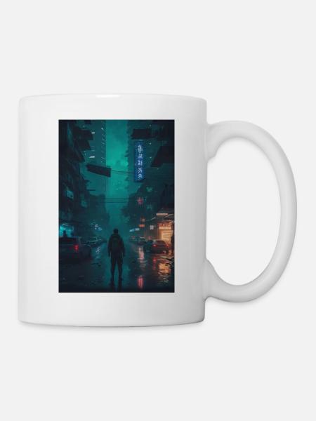 Lonely Journey - A Man in the Cyberpunk World - Mug - white