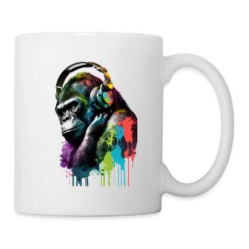 Gorille portant des écouteurs - Mug blanc - blanc - Droite