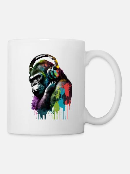 Gorilla mit Kopfhörern - Tasse - Weiß