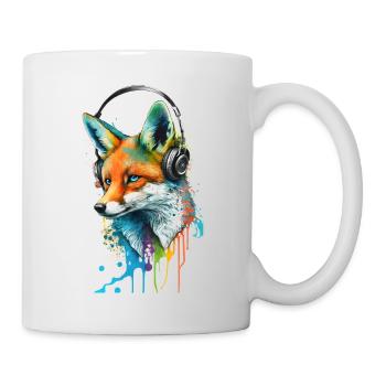 Renard écoutant de la musique avec des écouteurs - Mug blanc - blanc - Droite