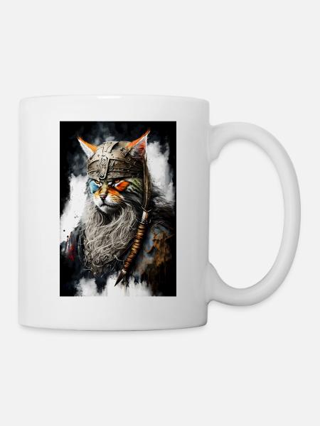 Wikingerkatze in Uniform - Tasse - Weiß