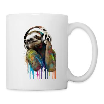 Faultier mit Kopfhörern beim Musikhören - Tasse - Weiß - Rechts