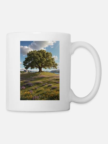 Oak tree on wildflower meadow - Mug - white