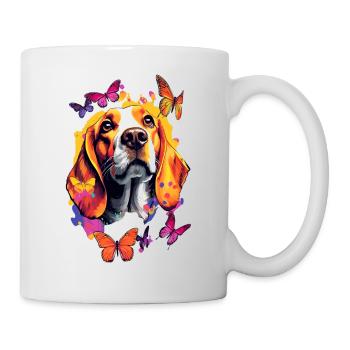 Farbenfroher Beagle mit Schmetterlingen - Tasse - Weiß - Rechts