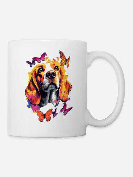 Beagle coloré avec des papillons - Mug blanc - blanc