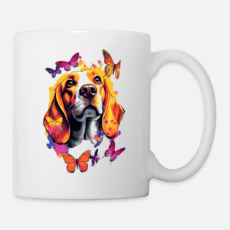 Beagle coloré avec des papillons - Mug blanc - blanc