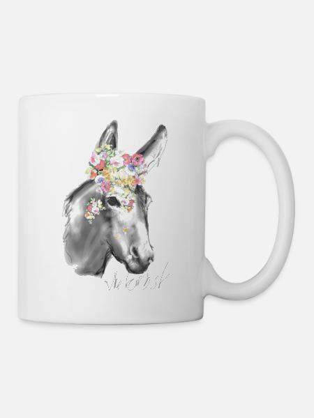 Esel, Graffiti, Malerei,grau, Blumen - Tasse - Weiß