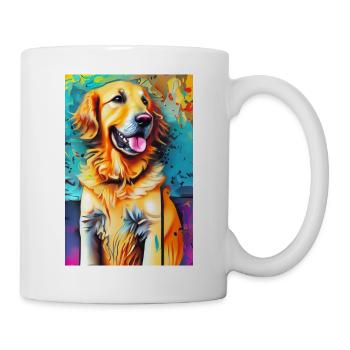 Pop-Art Print modern, Golden Retriever - Tasse - Weiß - Rechts