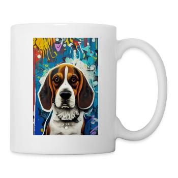 Modernes Pop-Art Print | bunt | Beagle Hund - Tasse - Weiß - Rechts