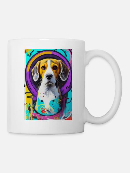 Modernes Pop-Art Print | bunt | Beagle Hund - Tasse - Weiß